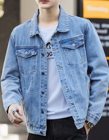 骁雍蓝色牛仔外套男士2021新款夏季薄款工装夹克ins潮牌帅气百搭上衣