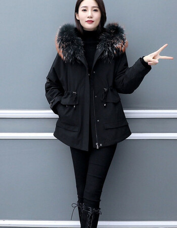 新款可拆卸派克服外套女中款仿小个子韩版加厚黑色派克服1s100斤以内