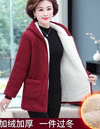 新品妈妈冬装外套棉衣中年女装加绒加厚摇粒绒羊羔毛大衣中老年女秋冬