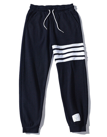 jg华夫格卫裤男士宽松束脚秋季休闲裤子男女四条杠运动裤ck0919黑色