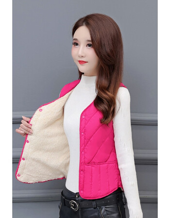 浪莎棉马甲女秋冬轻薄短款v领修身内穿百搭加绒女式坎肩女士背心马夹