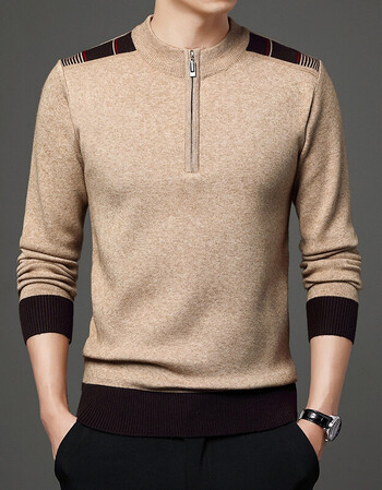 商务休闲高品质冬季男士羊毛衫中年男士加厚针织休闲半拉链毛衣男品质