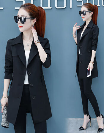 风衣女高质量风衣外套女小个子大衣百搭季低价商场黑色有里布xl建议