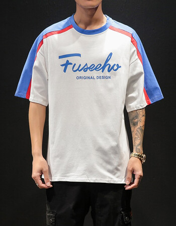 杰梵欧男装夏季文字印花宽松t恤原宿风简单学生潮流休闲短袖男t 白色 