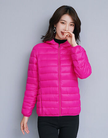 冬季羽绒服女高品质2021冬季新款女士冬季轻薄韩版短款小外套玫红色连