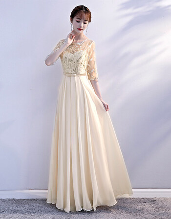 礼服女成人学生优雅中老年主持人连衣裙大合唱演出服长裙新品 香槟色