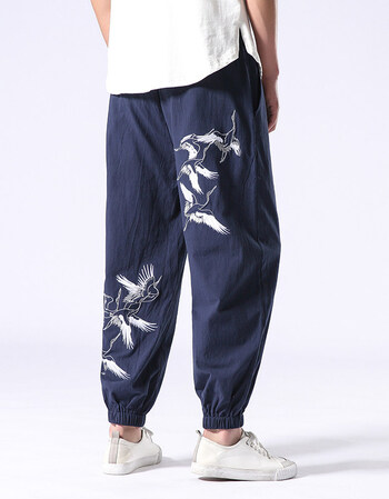 65吉马克69灯笼裤男士刺绣束脚休闲长裤夏季中国风大码宽松哈伦