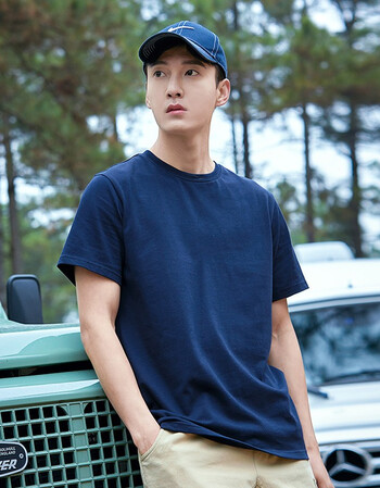 男装舒适纯棉男士短袖t恤圆领半袖t桖打底衫男百搭纯色休闲t恤深蓝色m