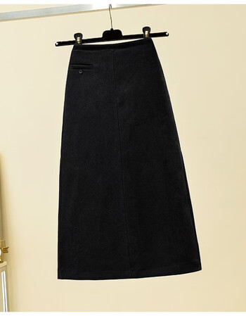 西装磨毛半身裙女2021秋冬新款中长裙高腰a字百搭呢子开叉包臀裙黑色s
