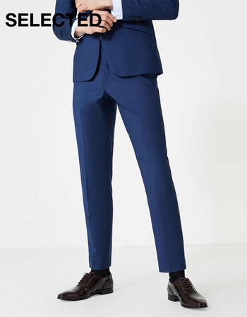selected思莱德男士纯色修身商务正装男士长裤西裤t41936a505深蓝色