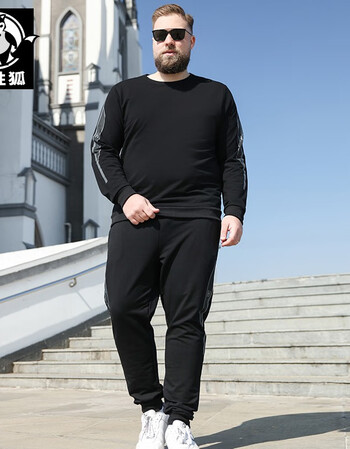 卫裤两件套加肥加大春季胖人运动服200斤肥佬上衣黑色7xl胸围140cm