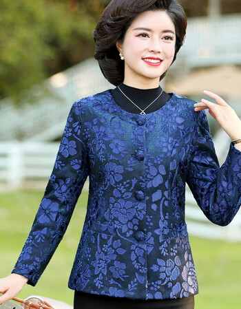 富太太中老年女装春秋装短款外套春季上衣藏青色21年小西装女xl21年小