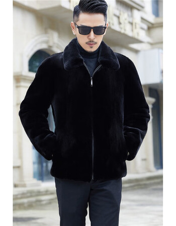 貂皮外套男整貂大衣连帽水貂皮草海宁皮毛一体真貂潮进口黑色翻领m