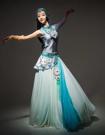 天浴舞蹈服装藏族女卓玛少数民族风套装成人开场舞大摆裙表演出服天浴