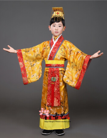 汉服皇帝服古代龙袍装太子服秦汉唐朝皇上话剧演出服表演拍戏金色成人