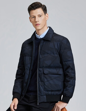 服男21年冬季男士商务休闲白鸭绒翻领保暖羽绒外套 101藏青 175/92a