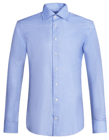 乔顿意大利进口面料长袖衬衫男士气质蓝商务修身亚麻棉衬衣 蓝色 40