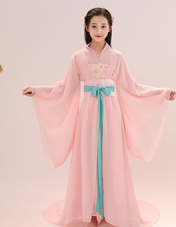 鲛人泪古装汉服仙女服仙古代贵妃公主拖尾中国风春季表演服装 粉红色