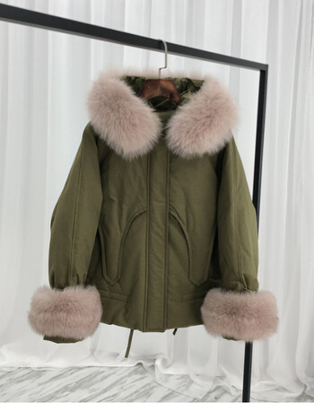 袖子带毛毛的衣服羽绒服女短款新款冬韩版加厚大狐狸毛领小个子袖口带