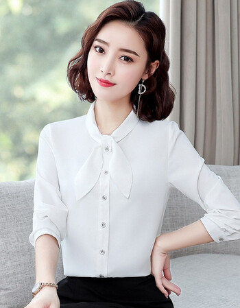 炫美印记雪纺长袖衬衫女2021秋季新款飘带衬衣气质时尚小众职业装内搭