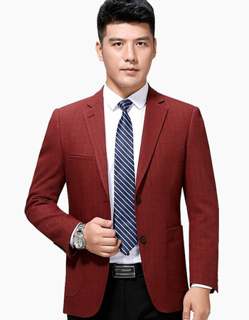 女儿子结婚婚礼服爸爸装秋装中年婚宴喜公公外套高档男装西服 红色