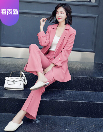 女装洋气时髦时尚小西装套装女神范俏皮休闲两件套潮正品促销 粉红色
