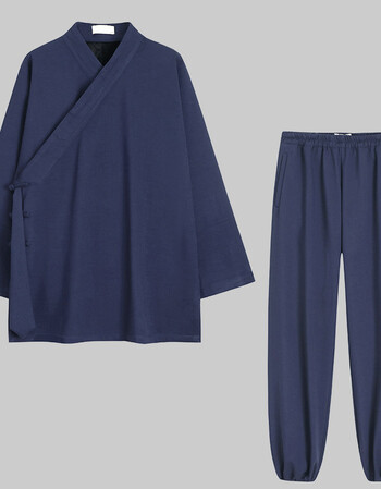 允鹿加绒居士服套装男道袍秋冬季汉服宽松道服中国风