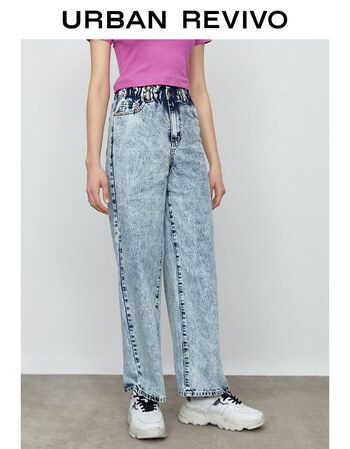 ur2021夏季新品女装休闲水洗基础版型棉质直筒牛仔裤yv09sbkn2004雾霾