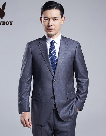 花花公子西服套装男2019新品商务中年男士西装外套灰色商务休闲职业装