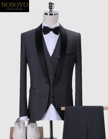 青果领西服套装婚礼伴郎服燕尾服西装夏男装大牌衣服灰色两件套上衣