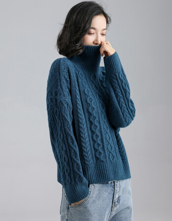 筱娅秋冬高领毛衣女宽松慵懒外穿韩版针织衫上衣女士短款加厚复古麻花