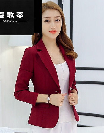 女生春季小西装外套秋新款修身显瘦女士休闲百搭小西服短款酒红色xxl