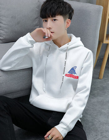 秋季男士运动男装套头连帽卫衣韩版休闲外衣服学生青年潮流外套 白色