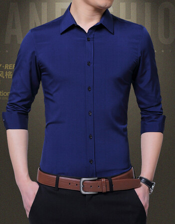 2018男士衬衫长袖修身薄款长袖商务西装衬衣服男职业装 深蓝色 xxxxl