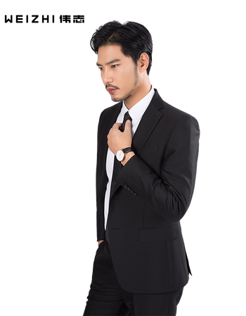 伟志2018秋冬款商务男士西服套装 黑色亮面 165/88a