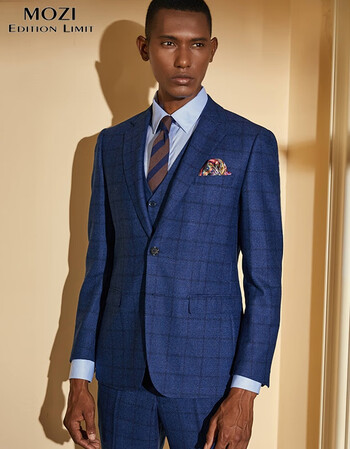 mozi男士羊毛西装套装2019新款新郎结婚西服 婚礼礼服时尚修身韩版
