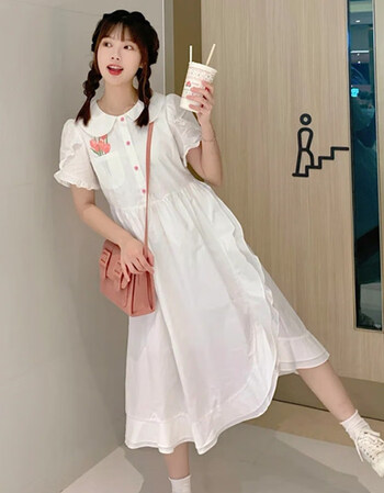 依梵娅女生白色连衣裙学生少女夏装2021新款初中高中学生日系可爱仙气