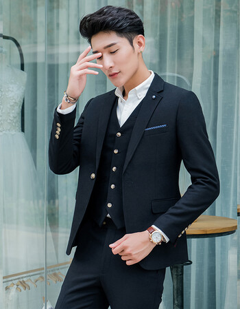 西装男士套装韩版潮流修身帅气休闲伴郎团服装新郎结婚礼服小西服