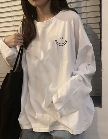 ins长袖t恤女2021秋冬白色内搭打底衫韩版潮学生外穿宽松薄款上衣172