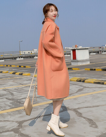 橘色长毛绒羊绒大衣女高端秋冬韩版宽松气质小香风小个子中长款外套桔
