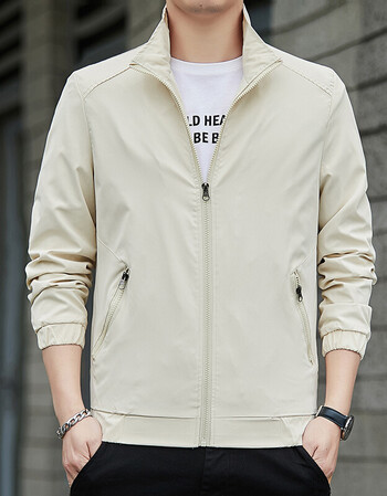 高品质外套夹克男士休闲百搭帅气夹克春季新款韩版潮流男装上衣服米