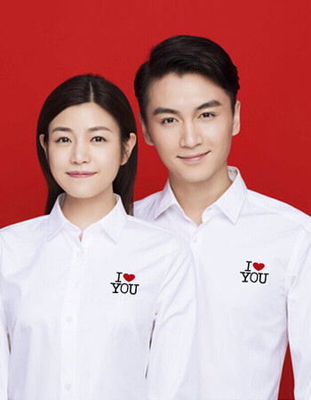 证件照情侣款拍照服装尖领长袖刺绣领证白衬衣衫男女 白色女款love