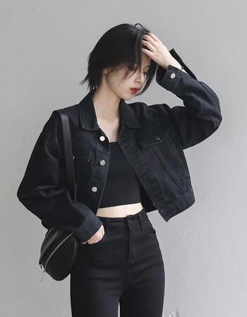 女装新款新款复古街头宽松黑色短款牛仔外套女百搭夹克衫长袖上衣早秋