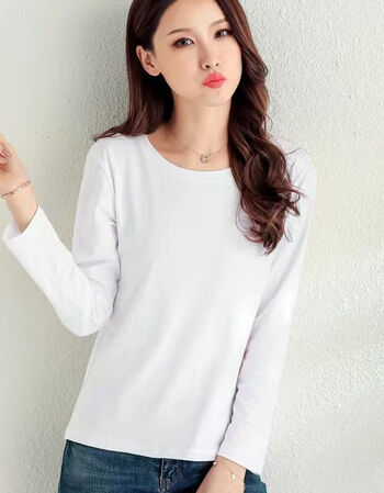 大码女装纯棉长袖t恤女春秋新款纯色简约上衣打底衫外穿秋衣白色单件m