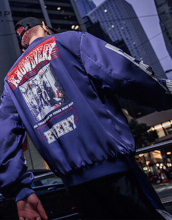 rampage 美国潮牌街头印花字母立领外套港风夹克 兰色 185