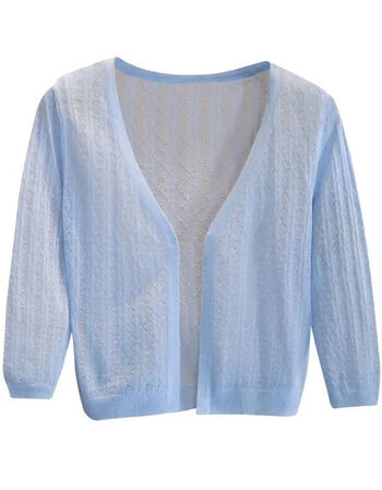 衣服女新款冰丝洋气夏季薄款披肩配子小外套外搭短款针织衫浅蓝色xl