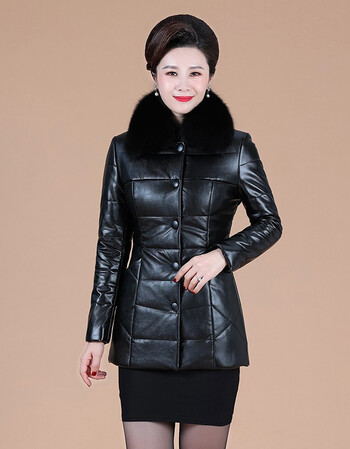 鑫奥王夹棉皮衣服女冬季新款韩版皮狐狸毛领中长款皮棉衣黑色真毛领8