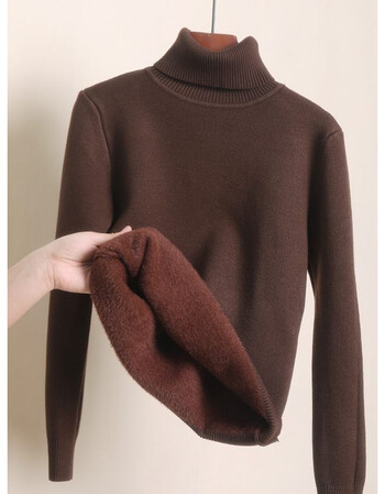 毛衣女2021内搭保暖套头洋气一体仿水貂针织打底衫秋冬咖啡色高领加绒