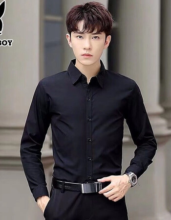 商务免烫衬衣内搭修身男式职场工装t恤春秋款正装帅气上衣cs61黑色xl