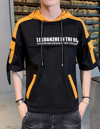 卫衣男大童连帽衫薄款学生上衣服夏季潮流初中生纯棉夏装t7232黑色m